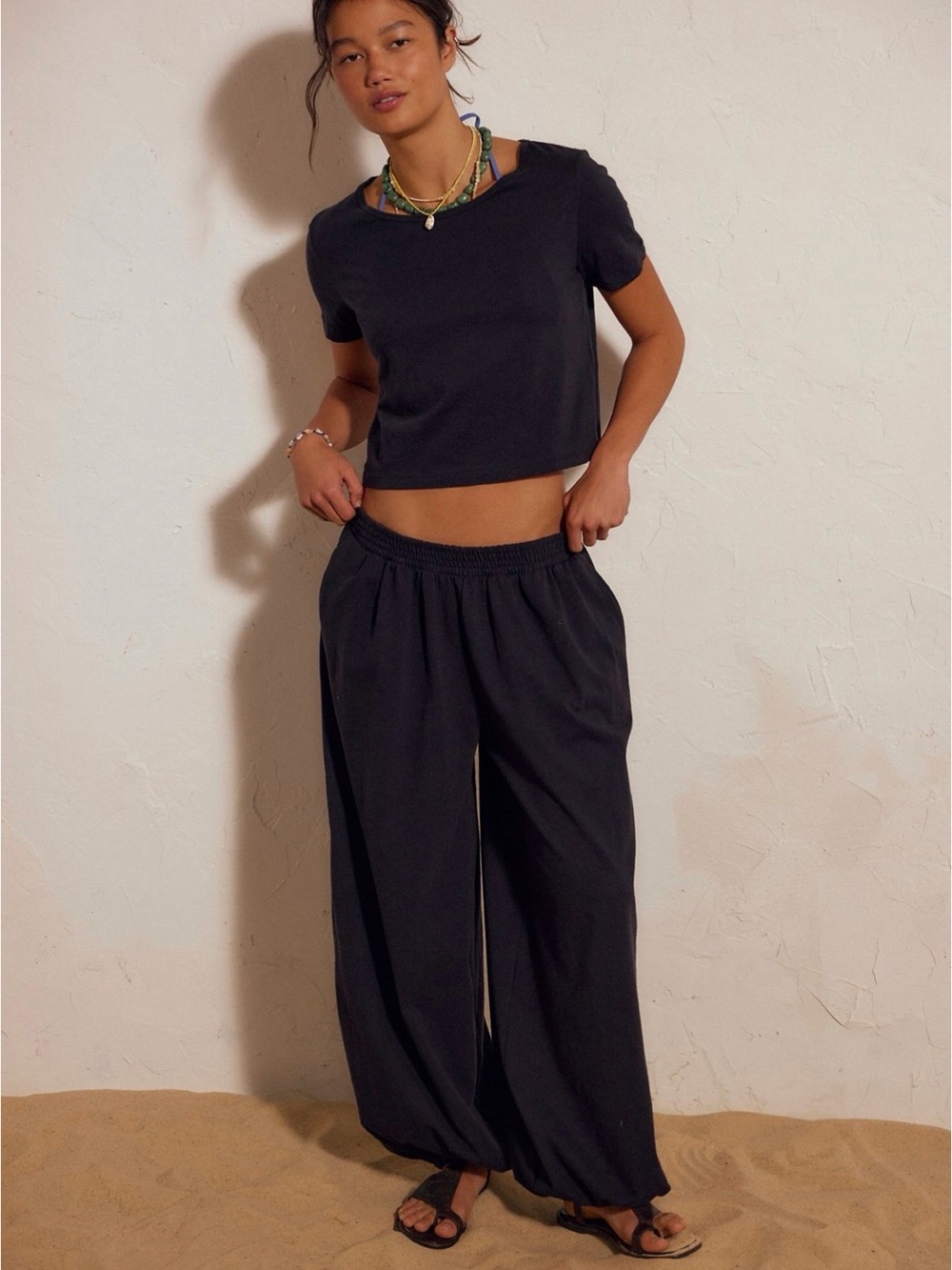 Free people movement Stella cotton-Jersey pant set- black NWT $98